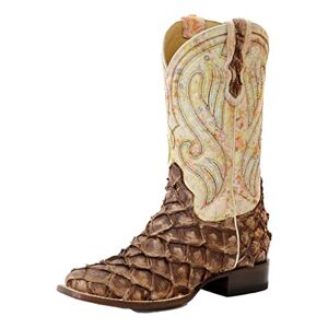 Roper Womens Beige/brown Leather All In Pirarucu Cowboy Boots, Brown, 6 Uk