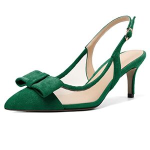 Mettesally Women'S Slingback Kitten Heels Pointed Toe Sexy Bow High Heels Ankle Strap Wedding Dress Shoes Green Uk6