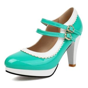 Lizoleor Women Mary Jane Cone Heel Round Toe Patent Pumps Bowknot Ankle Strap High Heel Sweet Summer Evening Shoes Ya-Green Size 7 Uk/41