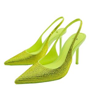 Abnmjki High Heels Rhinestone Heels Women Pumps Ladies Sandals Slingback Wedding Pointe Shoes Woman Summer High Heels Female Heeled (Color : Light Green, Size : 7.5 Uk)