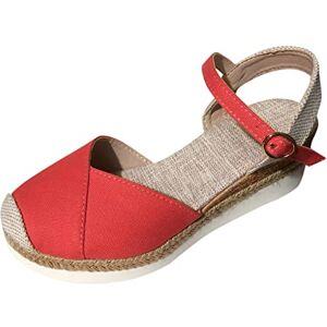 Generic Sandals Women'S Summer Women'S Wedge Heel Sandals, Holiday Slingback Court Wedges For Women, With Ankle Strap For Summer Sandals With Thick Sole Women, Red, 5 Uk