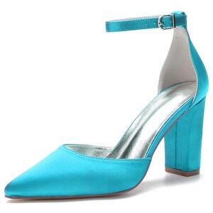 Gerrit Wedding Shoes For Bride High Heel Pointed Toe Wedding Heels For Women Pumps Satin Chunky Heels Buckle Evening Party Prom Dress Shoes Blue Green