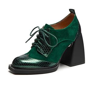 Jonam Womens Shoes Genuine Leather Alligator Pattern High Heel Spring Autumn Shoes Platform Women Thick Heels Pumps (Color : Green, Size : 4.5)