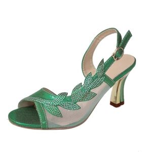 Generic Women Fish Mouth Open Toe Bohemian Low Heels Pump Shoes Rhinestone Sandals Wedding Dress Formal Shoes Slip On Sandals Green 4.5