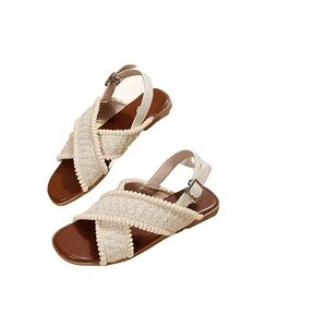 Moeido Women'S Slippers Summer Women Back Lace-Up Flat Sandals (Color : Beige, Size : 35)