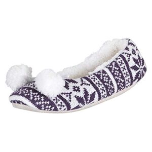 Autumn Faith Ladies Purple Fair Isle Knit Ballet Ballerina Slippers with Fabric Sole UK 5-6