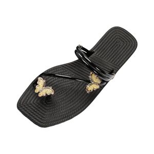 Generic Womens F-Mode Wedge Thong Sandals Women Shoes Fat Sandals Fashionable Butterfly Thong Toe Sandals Outdoor Beach Sandals Beach Sandals For Women Wedge (Black, 4)