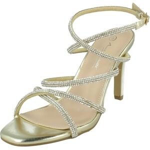 Spot On Ladies Anne Michelle Diamante Ankle Straps High Heel Sandals F12117 - Gold Synthetic - Uk Size 5 - Eu Size 38 - Us Size 7