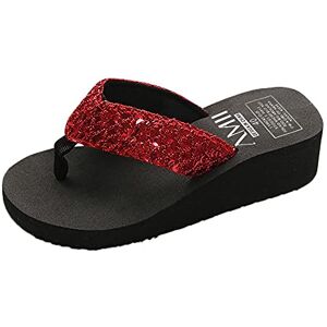 Generic Shoes Without Laces Women Summer Sequins Non-Slip Sandals Slippers For Indoor And Outdoor Shoes Women Wedding, Red, 4 Uk