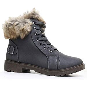 Shop Online Womens Faux Fur Ankle Boots Ladies Lace Up Collar Fur Lined Winter Warm Ladies Ankle Boot Trainer Size 3-8 (6 Uk, Grey)