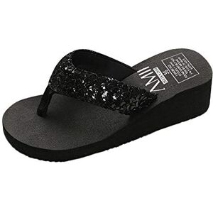 Generisch Flip Flop Women'S 37 - Toe Separator Women'S Glitter Wedge Heel With Sequins Flip Flops Thick Sole Slides Comfortable Beach Sandals Non-Slip Bathing Slippers Fashion Platform Sandals Casual Bench