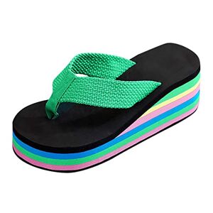 Generic Women Wedge Floral Flip Flops Color Sole Beach Flip Flops Fashion Slippers Thick Sole Flip Flops Summer Casual Fashion Beach Slippers Shoes And Sandals For Women (Green, 5)