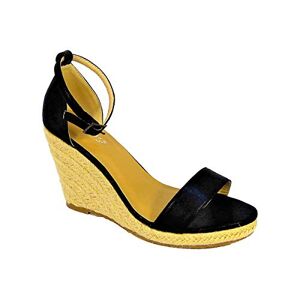 Skos Ladies Canvas Rope Wedge Espadrilles Platform Ankle Buckle Shoes Sandals Size 4 Black 4428