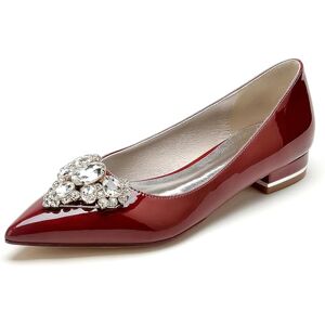 Zhiqin Wedding Shoes Women For Bride Ballet Flats Pumps Pu Pointed Toe Slip On Dress Shoes With Rhinestone,Burgundy,3 Uk