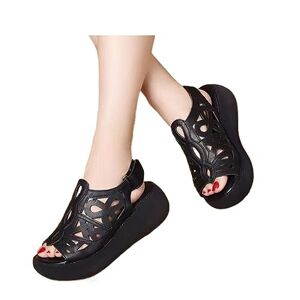 Hjbfvxv Women'S Slippers Women Sandals Soft Leather Shoes For Women Summer Sandals Shoes (Color : Black, Size : 35)