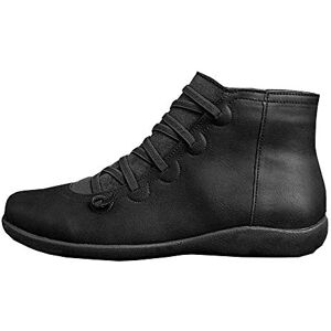 Kinloy Women Casual Ankle Boots Fashion Lace-Up Comfy Zipper Shoes Anti-Slip Leather Short Autumn Winter Soft Sole Booties Black Size 7 Uk