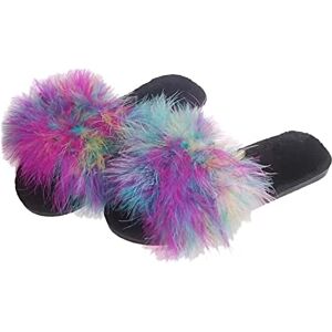 Bvebjdx Women'S Fluffy Slippers Uk Sale Clearance Soft Furry Slides Ladies Cozy Plush Slipper Open Toe Home Shoes Faux Fur Sliders Fluffy Insole Slide Slip On Flat Sandals Comfy House Shoe Slip-On Flip Flops