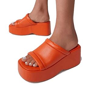 Jonam Womens Sandals Womens Slippers Square Toe Leather Platform Ladies Shoes Summer Fashion Thick Bottom Female Slipper Woman Flip-Flops (Color : Orange, Size : 10)