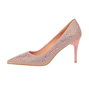 Xcvfbvg Pumps Luxury Women Glitter Rhinestone Thin Heels Bridal Silver Heels Crystal Cinderella Wedding Shoes Plus Size(Color:Pink,Size:5)