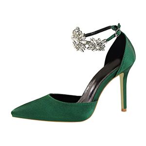 Sswerweq High Heels Sandals Elegant Women High Heels Red Bridesmaid Bridal Pumps Stripper Lady Stiletto Crystal Wedding Shoes (Color : Green, Size : 5)