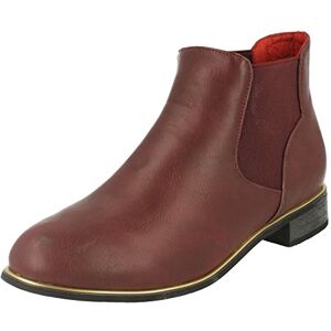 Spot On Ladies Chelsea Style Ankle Boots - Burgundy/gold - Size 5 Uk / 38 Eu