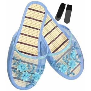 Zabina Chinese Mesh Slippers For Women Floral Breathable Mesh Chinese Sandal Slippers With Socks (Color : Blue, Size : 4.5 Uk)