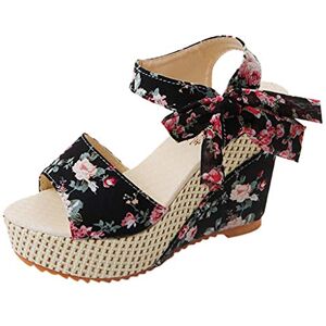 Generisch Ankle Boots Women'S Shoes Women Heels Laces Wedges Platform Shoes Flower Sandals Women Sandals Women'S Shoes With Heel 41, Black, 6 Uk