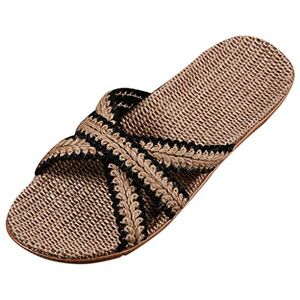 Generic Slippers Summer Casual Linen Home Shoes Women'S Ladies Strap Slippers Men Women'S Slipper Heated Slippers Women Microwaveable (Black, 6)