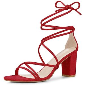 Perphy Women'S Chunky Heels Strappy Lace Up Sandals Red 4 Uk/label Size 6 Us