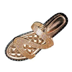 Generic Ankle Boots Shoes Women'S Black Rhinestone Summer Sandals Women Open Toe Slip On Beach Breathable Flat Shoes Women Sandals Women'S Shoes Elegant With Heel Pumps, Gold, 5 Uk