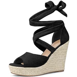 Perphy Lace Up Espadrilles Wedges Heels Sandals For Women Black 4 Uk/label Size 6 Us