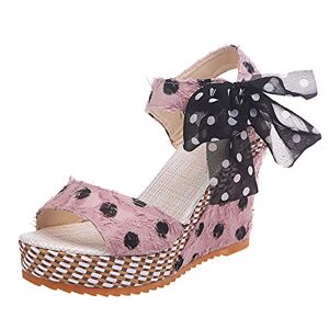 Generic Women'S Slip Sandals Ladies Platform Dot Women'S Fashion Heel Shoes Lace-Up Footwear Wedges Sandals Women'S Sandals Comfy Sandals For Women House (Pink, 4)