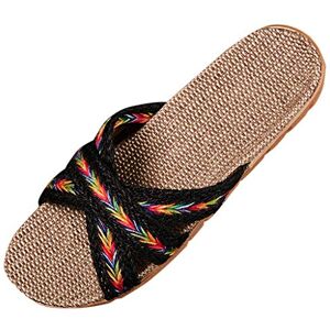 Generic Slippers Summer Casual Linen Home Shoes Women'S Ladies Strap Slippers Men Women'S Slipper Heated Slippers Women Microwaveable (Multicolor, 4)