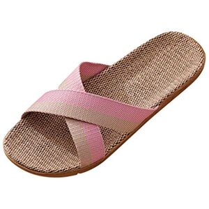 Chaoen Women'S Men'S Slippers Non-Slip Woven Slides Linen Summer Flat Sandals Striped Home Indoor Open Toe Outdoor Flats Shoes Flip Flops For Beach Pool Garden