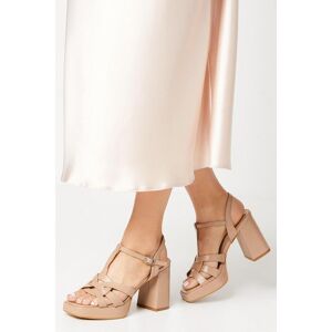 Oasis Misty T Bar High Block Heel Platform Sandals Beige 6,8,7,5,3 female