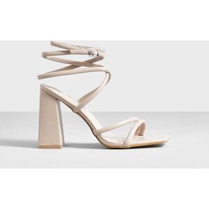 boohoo Block Heel Square Toe Strappy Heels