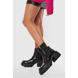 boohoo Chunky Block Heel Patent Chelsea Boots