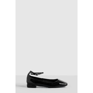 boohoo Square Toe Ankle Strap Heeled Ballet Flats