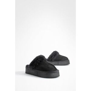 boohoo Fur Lined Platform Slip On Cosy Mules