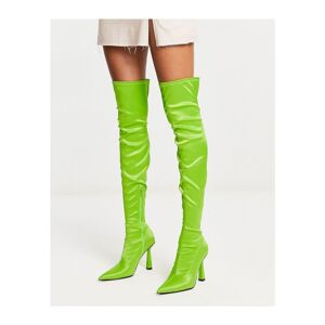 Asos Design Womens Krista Heeled Sock Boots In Green Satin - Size Uk 4