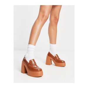 Asos Design Womens Palette Chunky High Heeled Loafers In Tan-Brown - Beige - Size Uk 7
