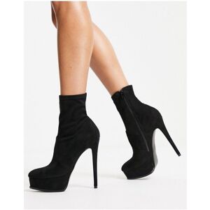 Asos Design Womens Eclectic High-Heeled Platform Boots In Black Micro - Size Uk 4