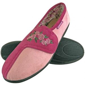 Dunlop Womens - Ladies Adjustable Wide Fit Memory Foam Floral Velcro Slippers For Elderly Women - Pink - Size 8 (Uk Shoe)