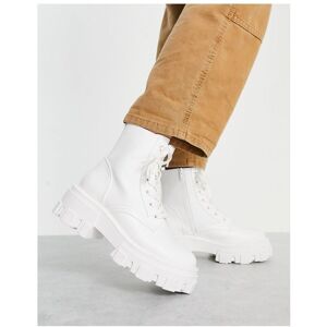 Asos Design Womens Anya Chunky Lace Up Ankle Boots In White - Size Uk 6