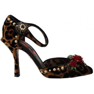 Dolce & Gabbana Womens Brown Embellished Leopard Print Heels Shoes Leather - Size Eu 36