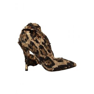 Dolce & Gabbana Womens Gold Leopard Sequins Heels Boots Shoes - Size 39.5 Eu/it