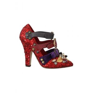 Dolce & Gabbana Womens Red Sequined Crystal Studs Heels Shoes Cotton - Size Eu 36