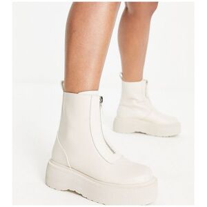 Asos Design Womens Wide Fit Amsterdam Chunky Zip Front Ankle Boots In Off White-Neutral - Size Uk 7