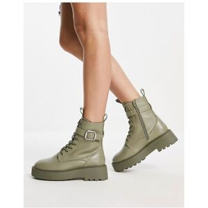 Asos Design Womens Alix Chunky Lace Up Ankle Boots In Khaki-Green - Size Uk 4