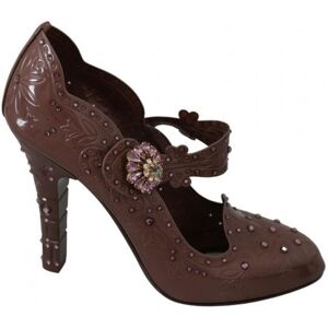 Dolce & Gabbana Womens Brown Floral Crystal Cinderella Heels Shoes - Size Eu 40